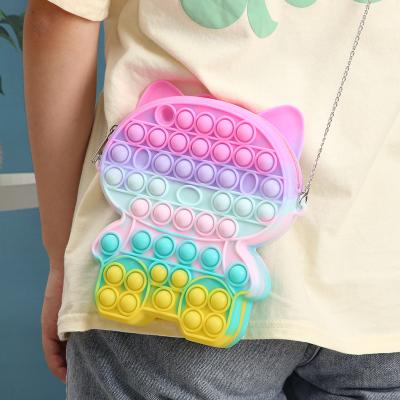 China Fashion Kids Silicone Unicorn Push Jumping Bubble Wallet Cross - Body Shoulder School Busy Person Toy Pop It Hand Sling Bag For Kids for sale