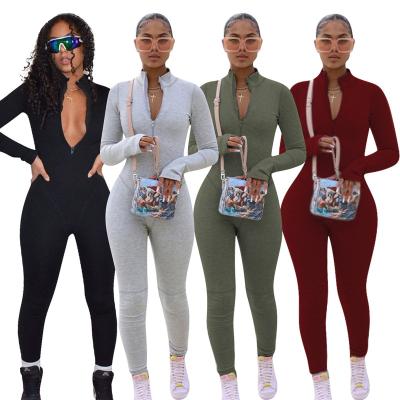 China Breathable Women Long Sleeve Solid Color Jumpsuit Overalls Rompers Playsuit Women Full Length Overalls for sale