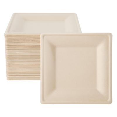 China Eco Friendly Disposable Stocked Biodegradable Compostable Square Dishes, 6 Inch Disposable Paper Plates, Eco-Friendly Heavy Duty Biodegradable Sugar Cane Dishes for sale