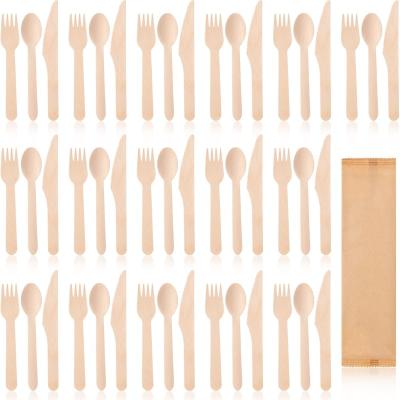 China Disposable Eco-Friendly Stored Biodegradable Wooden Utensils Alternative To Plastic Cutlery Set Wooden Cutlery Set Forks Spoons Knives Wooden Cutlery For Party for sale