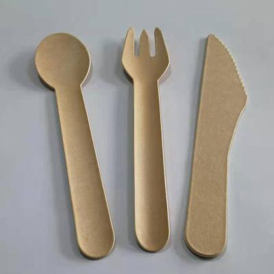 China Customizable Biodegradable Paper Stocked Eco Friendly Disposable Spoon/Brown Flatware Sets Natural Forks/Forks/Disposable Cutlery Biodegradable Bulk Paper Cutlery Sets for sale