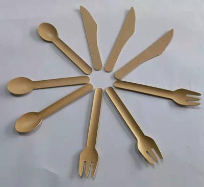 China Food Grade Cutlery Utensils 16cm Biodegradable Compostable Paper Cutlery Eco Friendly Stocked Disposable Paper Set for sale