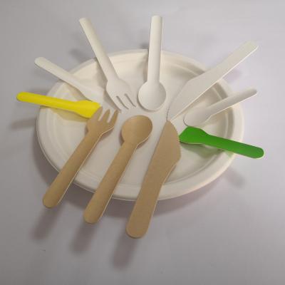 China Eco Friendly Stocked Disposable Biodegradable Paper Cutlery Set Eco Friendly Biodegradable Compostable Cutlery Paper Bifurcate Paper Cutter Spoons Utensil Set for sale