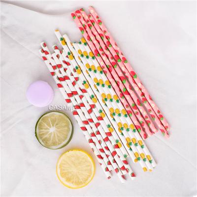 China Eco-Friendly Disposable Paper Biodegradable Straw Stocked Drinking Straws Fruit Pineapple Strawberry Orange Watermelon Creative Wedding Decorating Party Supplies for sale