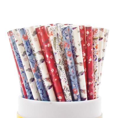 China Boho Eco-Friendly Stocked Straws Vintage Biodegradable Floral Paper Birds Flower Botanical Designs Wedding Disposable Decorations Straws Birthday Party Supplies for sale