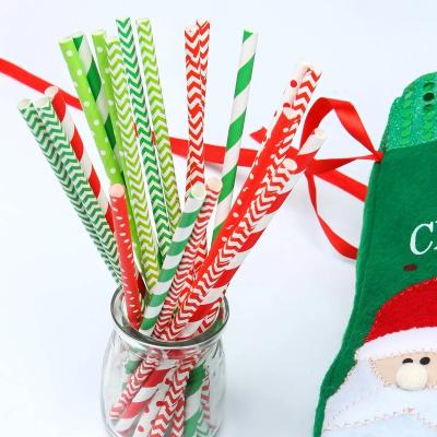 China Biodegradable Drinkable Two-Tone Stripe Stocked Eco-Friendly Disposable Dot Chevron Straw Mix Christmas Stripe Paper Biodegradable Straws For Wedding Supplies And Gifts for sale