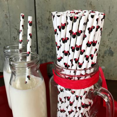 China Eco-Friendly Disposable Minnie Mouse Colossal Stored Biodegradable Paper Straws Inspired Paper Straws Biodegradable Paper Straws for sale