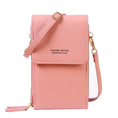 China New Fashion Zipper Anti-theft Mobile Phone PU Leather Lady Bags Shoulder Bag Mobile Phone Touch Screen Bags for sale