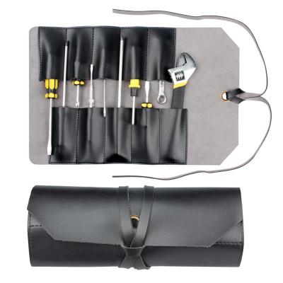 China Leather Tool Roll With 6 Pockets Heavy Duty Waterproof Tool Pouch Bag Snatches Screwdrivers Pliers Chisel Handmade Case BST-E001 for sale