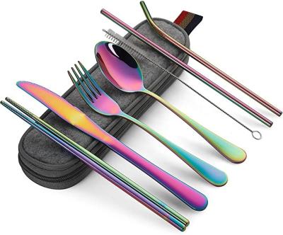 China ZILIN Sustainable Set is made of high quality Food Grade Stainless Steel Portable 8-Piece, Travel Cutlery (Rainbow) for sale