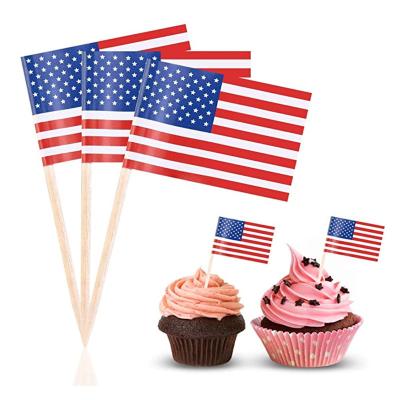 China 100 Pcs USA USA American Flag Disposable Toothpick Flags Mini Stick Mini Stick Cupcake Party Decoration Cocktail Food Bar Cake Flags for sale