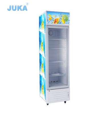 China 268 Liter Single-temp Upright Solar Cooler/Freezer Display Showcase DC 12v 24v Drinking Refrigerator For Supermarket for sale