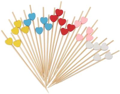 China Party Restaurant Picnic Heart Disposable Bamboo Colorful Skewers Picks Sticks For Fruit Snack Appetizer BBQ Decoration Party Supplies Toothpicks for sale