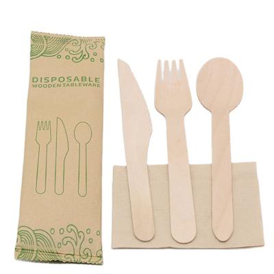 China Party Restaurant Picnic Wholesale Wooden Cutlery Forks/Spoons/Knives Biodegradable Disposable Tableware Sets Customization for sale