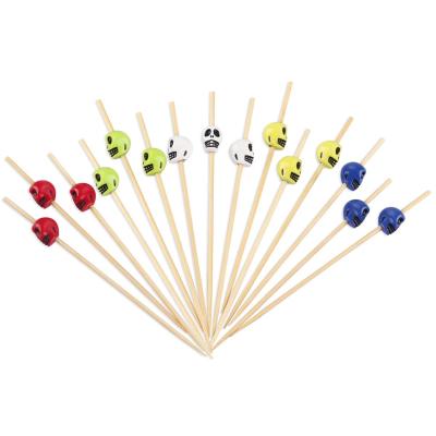 China Party Restaurant Picnic Wholesale Halloween Wooden Skull Beads Cocktail Bamboo Picks Spits Stick Cupcake Decoration for sale