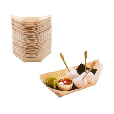 China 50pcs Wooden Disposable Bowl Serving Boat Pine Food Tray For Home Catering Cake Disposable Tool for sale