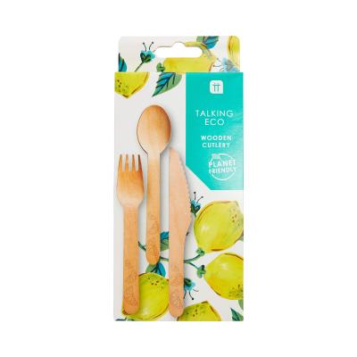 China Party Restaurant Picnic Disposable Wooden Cutlery Set with Design Eco-Friendly, Biodegradable, Compostable and Plastic Free for Party Camping for sale