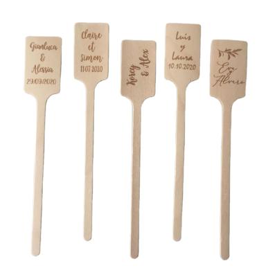 China Disposable Laser Engraved Wooden Stir Sticks Rustic Cocktail Party Wedding Drinking Stirrers Cake Pop Sticks With Date Or Name Initials for sale