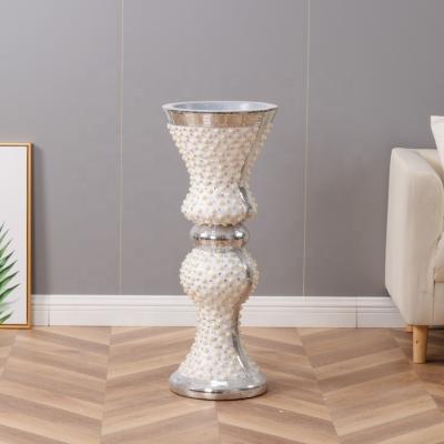 China Modern Jeweled FRP White Silver Vase For Household Hotel Home Deco Flower Pot Layout for sale