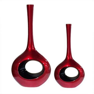 China Modern Wholesale Indoor Home Vase Art Design Decorative Simple Red Flower Pot For Living Room for sale