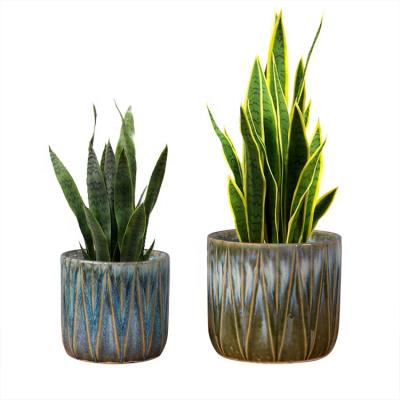 China Wholesale China Pastoral Geometric Flower Planter Pots Indoor Garden Ceramic Pots for sale