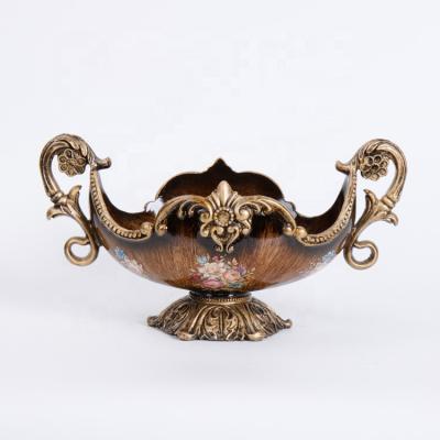 China Worldwide Style Wholesale Antique Vintage Brown Plating Middle Eastern Style Resin Fruit Bowl Dish for sale