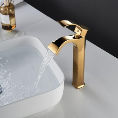 China New Design Cartridge Bathroom Vessel Modern Ceramic Sink Faucet Gold Brass Faucet For Basin for sale