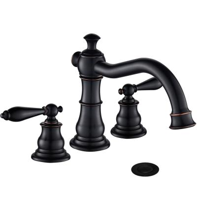 China New Arrival Factory Brass Faucet Style Modern Fashionable Black Material 3 Hole Widespread 8 Inch Bathroom Sink Faucet for sale