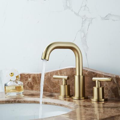 China New Design 2021 New Modern Style 3 Hole Water Tap Bathroom Waterfall Sink Basin Faucet for sale