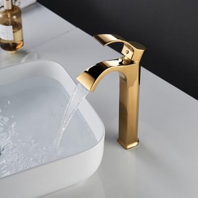 China Gold Cartridge Bathroom Modern Ceramic Vessel Sink Faucet Tall Modern Basin Faucet for sale