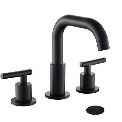 China 8 Inch Black 3 Hole Modern Contemporary Popular Brass Basin Faucet Widespread Bathroom Sink Faucet for sale