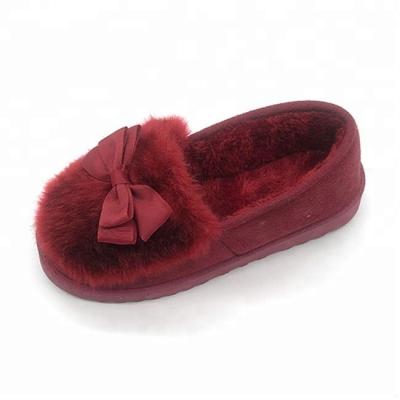 China Narrow Toe Women's Warm Soft Cotton Rabbit Hair Lined Anti-Slip Ladies Slippers for sale