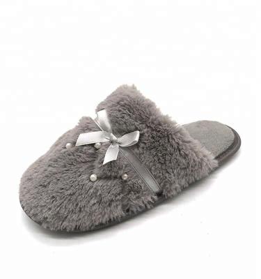 China Narrow Toe Winter Fancy High Quality Beaded Fluffy Ladies Slipper for sale