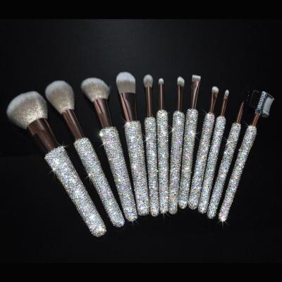 China Angular Blush Handmade Professional Glitter Cosmetic Tool Kit 12pcs Crystal Diamond Foundation Makeupbrush Set with Rhinestones for sale