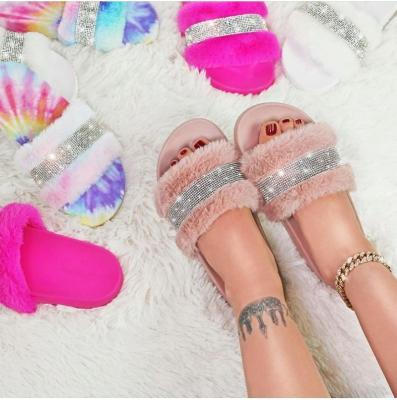 China 2021 European And American Fashion Diamond Plush Colorful Slippers For Women In Winter To Use Eshinee Colorful Home Slippers for sale