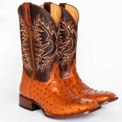 China Full Traditional Western Cowboy Anti-slippery Quill Boots Ostrich Western Style Boot for sale