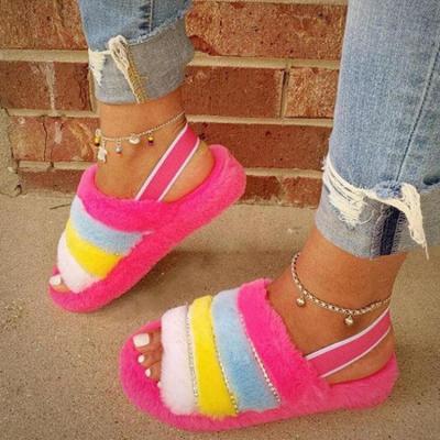 China New Fashion Women's Color Fluffy Fur Sandals Cute Hit Cuty Fur Toe Open Slippers Design Comfortable Fluffy Fur for sale