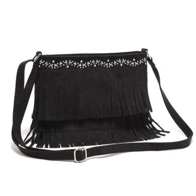 China New hot-selling tassel four-layer style small square bag simple bohemian bag with rivet trimming shoulder messenger bag shoulder bag for sale