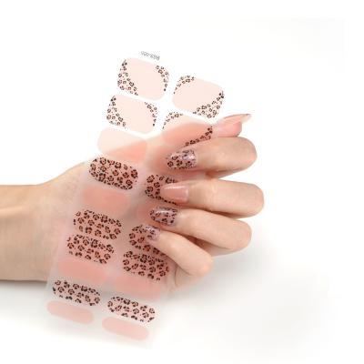 China Hot Popular 20Strips Eco-friendly Nail Wraps Custom Logo 3D Leopard Print Nail Stickers for sale