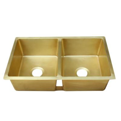 China Without Faucet Smooth Brass Kitchen Sink / Farmhouse Brass Sink With Double Bowl for sale