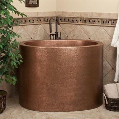 China Free hand hammered Japanese style shiatsu tub solid antique copper bathtub with round shape design for sale