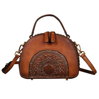 China Flower Handtasche Lady Luxury Genuine Leather Vintage Embossed Women Bag Leather Handbag for sale