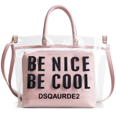 China 2019 Fashion Women's Clear Transparent PVC Candy Jelly Bags Printed IT'S GOOD TO BE COOL Two Piece Set Bag Purses for sale