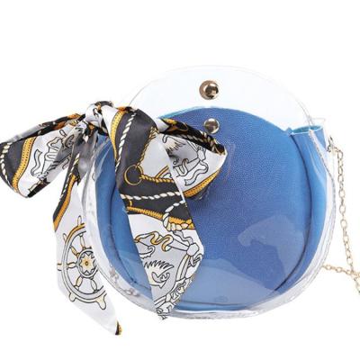 China Fashion 2019 Hot Women Transparent Clear PVC Bag Summer Beach Scarves Bow Round Shoulder Handbag Jelly Bags for sale