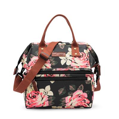 China Waterproof Floral Prints Double Deck Waterproof Portable Picnic Bag For School Office Thermal Insulated Outdoor Lunch Box Bag Lunch Bag for sale