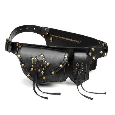 China Water Proof Rivet Lacing Leather Belt Unisex Steamer PU Waist Bag Motorcycle Rock Shoulder Punk Cross - Body Bags for sale