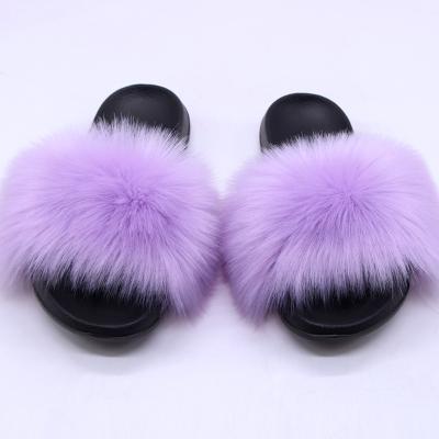 China 2021 Newest Colorful Women Fur Shoes Fox Fur Slippers Women's Ladies Shoes Slippers Sandals Adult 35-44 Child 9-3 for sale