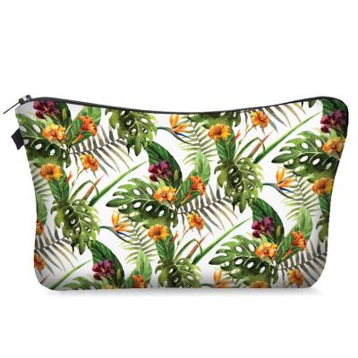 China 2019 Fashion OEM 3D Digital Printing Tropical Plant Make Up Bag For Girls Women Cosmetic Pouch Storage Promotional Organizer Gifts Bags for sale