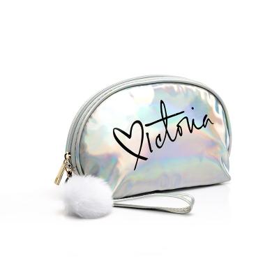 China Fashion Wholesale Custom Logo Pu Glitter Makeup Pouch Bag Women Travel Silver Zipper Cosmetic Bag for sale