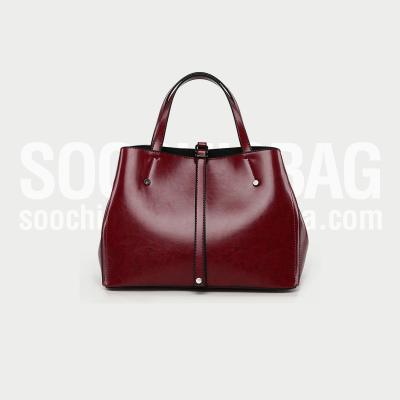 China Fashion Classic Lady Fashion Hand Bags Burgundy Genuine Leather Handbags For Women, Girls Handbags for sale